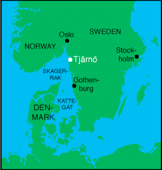 Map of Tjärnö in Scandinavia